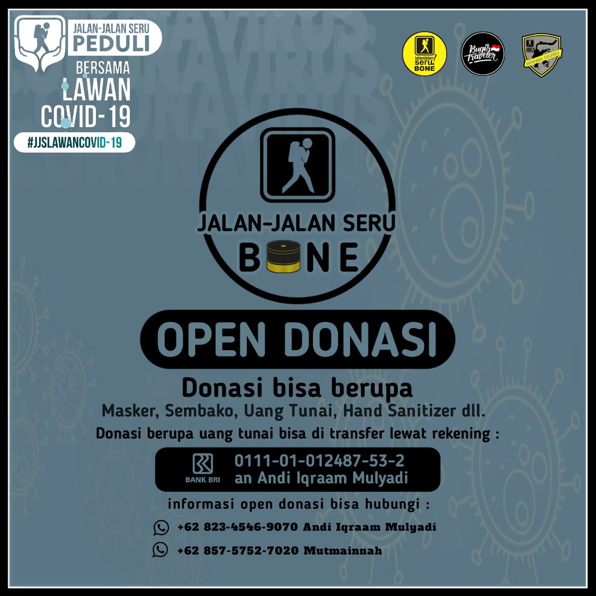 imshiq's tweet photo. Jalan-Jalan Seru Peduli " Bersama Lawan #COVID19 " Yuk berdonasi
#jjspeduli #jjsindonesia #jjsparepare
#jjsbone #jjsjeneponto #jjsmaros #jjsregionalcelebes https://t.co/onAguIZwpc