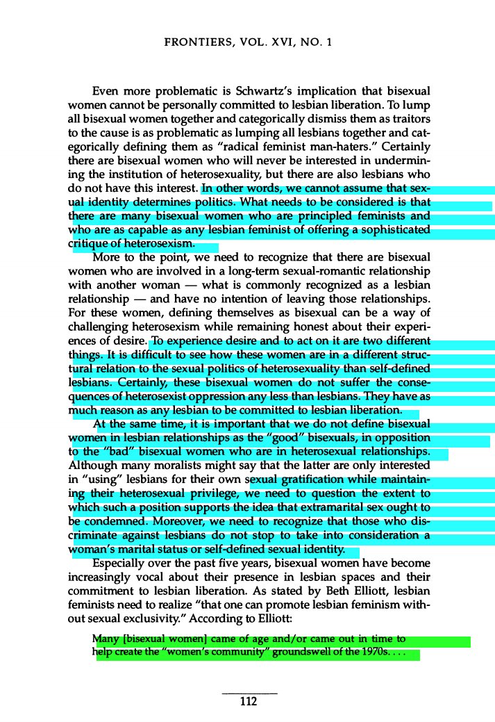 "Bisexual Women and the "Threat" to Lesbian Space", by Sharon Dale Stone, 1996, pages 8-12 (of 16)