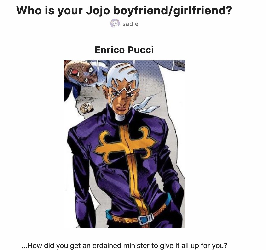 Mama Dio I Got Enrico Pucci On Who Is Your Jojo Boyfriend Girlfriend T Co O7h8sbzcv0