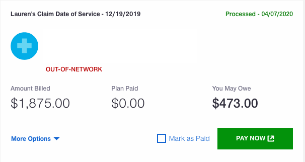 i've had stomach pain for years, in-network doc recommended a test, which was sent to an out-of-network doc for the results (w/o my knowledge). that doc has 90 days to disclose the claim, so 4 mos later i find out i owe $473. my initiation into america's healthcare system!!!