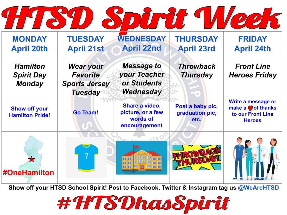 Hey #HTSDpd here’s a sneak peak into next week’s Spirit Week. 
#htsdpride #onehamilton
