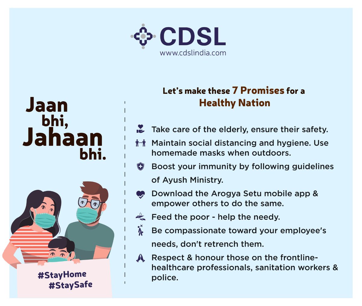 CdslIndia's tweet photo. Follow the 7 requests made by our Hon'ble Prime Minister. Help create an environment of unity & support towards our community and those in need during this time of despair.
#StayHome #StaySafe
#IndiaFightsCorona
@PMOIndia
@NehalVora_1 https://t.co/00j5amYG7F