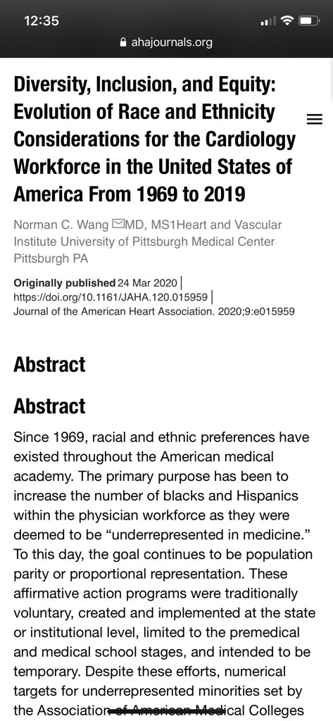 To Dr. Wang, the article’s sole author (which is quite interesting in and of itself): Next time, at least say it with ya chest. Your abstract does NOT mention the conclusion of your paper which was a call for ending Affirmative Action for med schools by 2028.