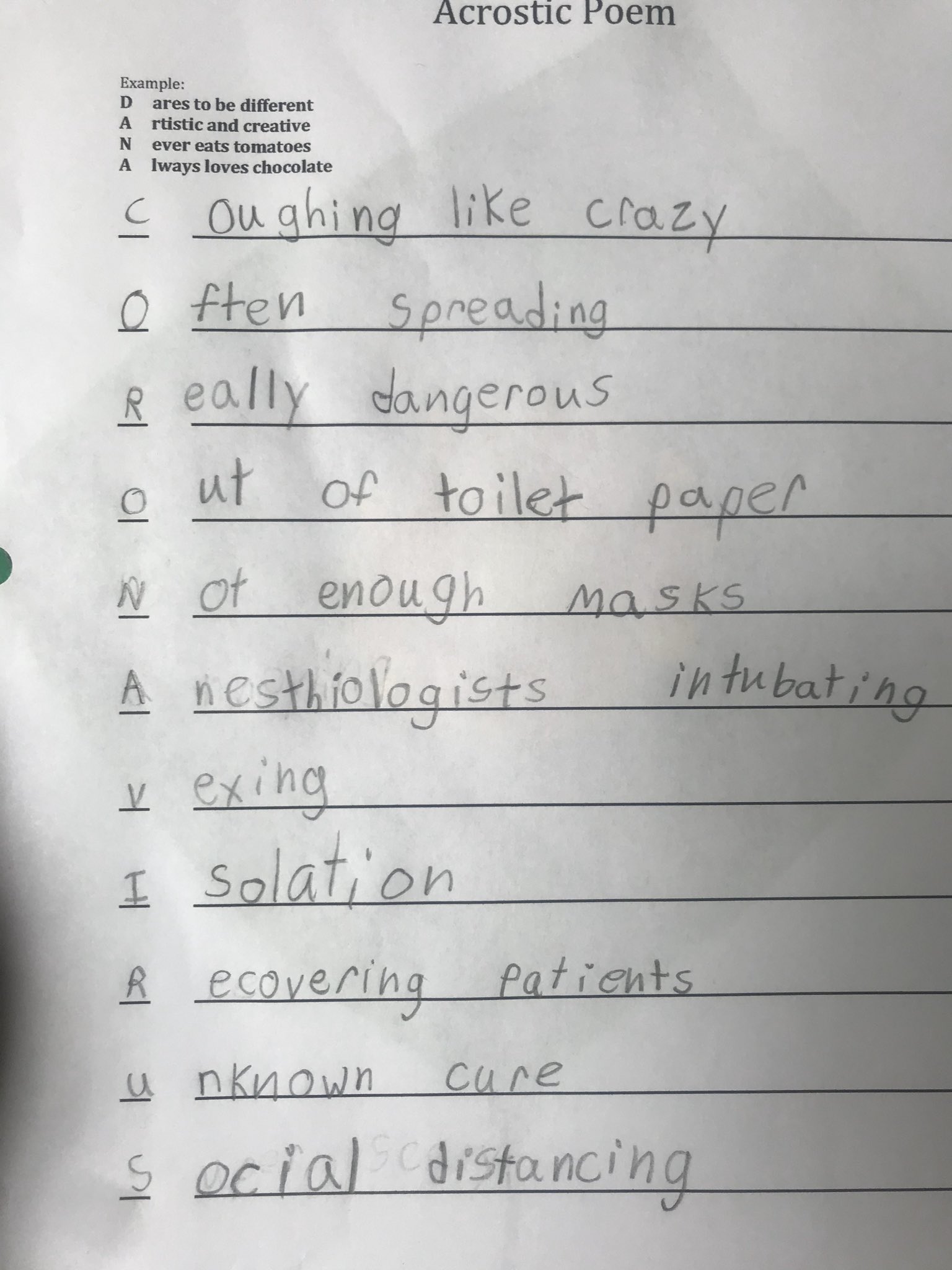 Stavros G Memtsoudis My 7 Year Old S Acrostic Poem The Words Are Hers With Mommy Helping With Spelling I Didn T Know Most Of These Words Until I Went To Med
