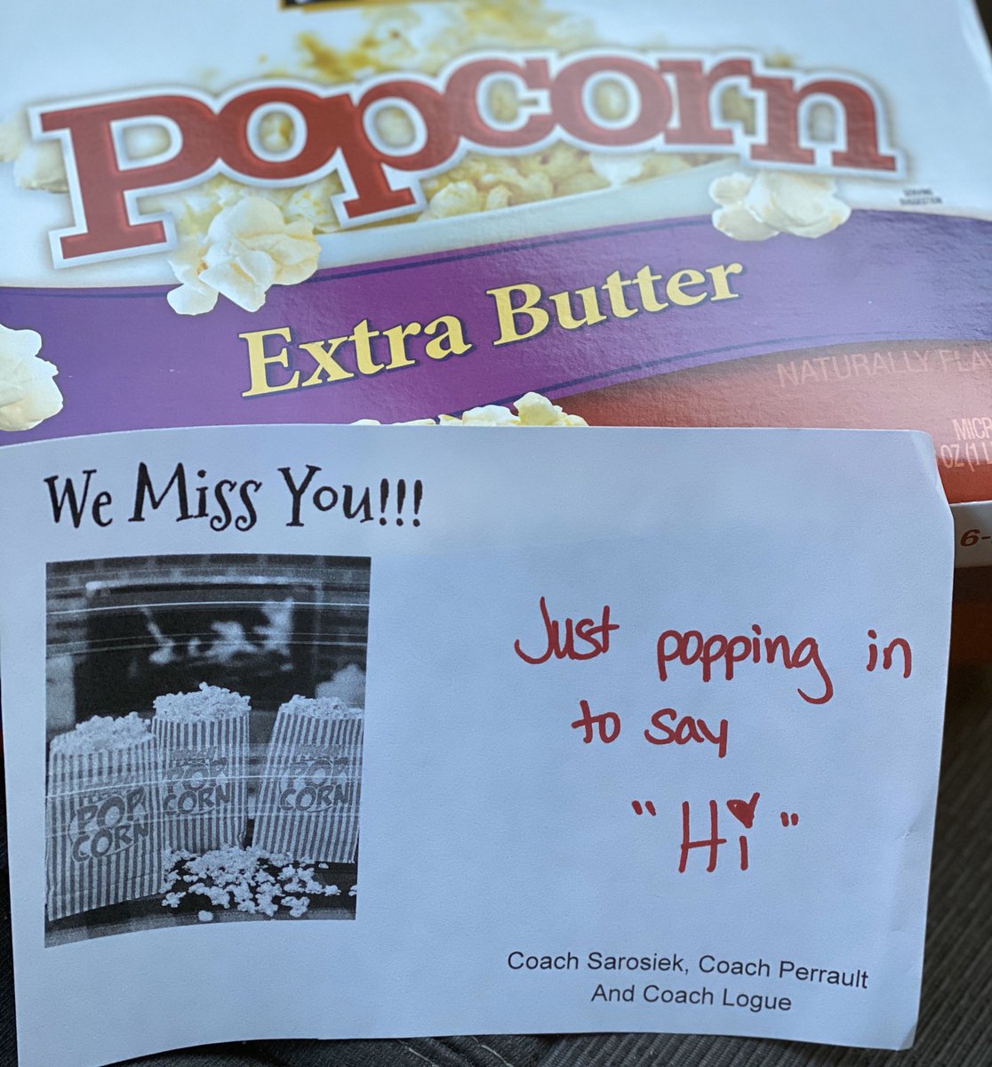 Drove around the district today to bring my girls a treat. 🤍🍿To quote one of my juniors, “I miss soccer and all of my soccer people.” ❤️