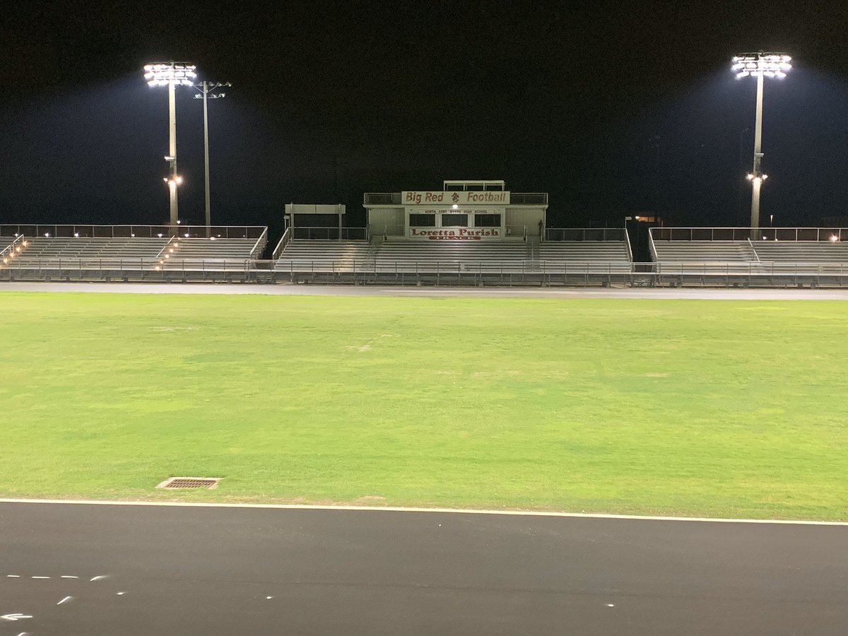 NorthFtMyersHS's tweet photo. From Moody Field at 8:20 pm....National “Be the Light” to honor Red Knight athletes, cheerleaders, JROTC students and all North FMHS students. https://t.co/yi2WS9oQXy