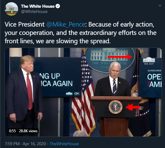 So the Presidential Seal is back as well as the Presidential flag. Did the United States go through a restructuring?"Opening Up America Again"