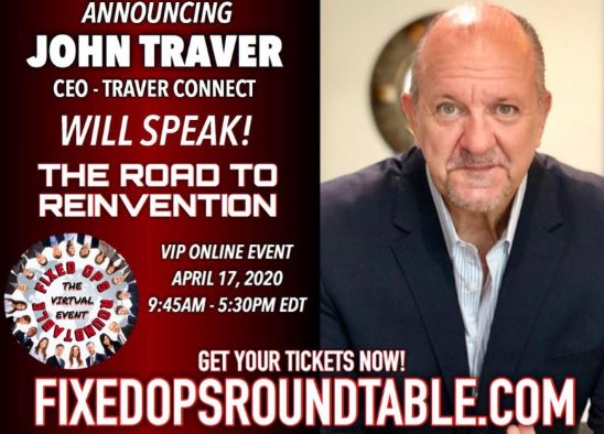 TraverConnect's tweet image. JOIN US!
Announcing “FixedOpsRoundtable, The Road To Reinvention”, VIP online conference this Friday, April 17th, 2020 from 9:45am to 5:30 pm EDT.  Visit FixedOpsRoundtable.com and enter promo code “traver” for your complimentary ticket! #fixedops #servicebdc #updatepromise