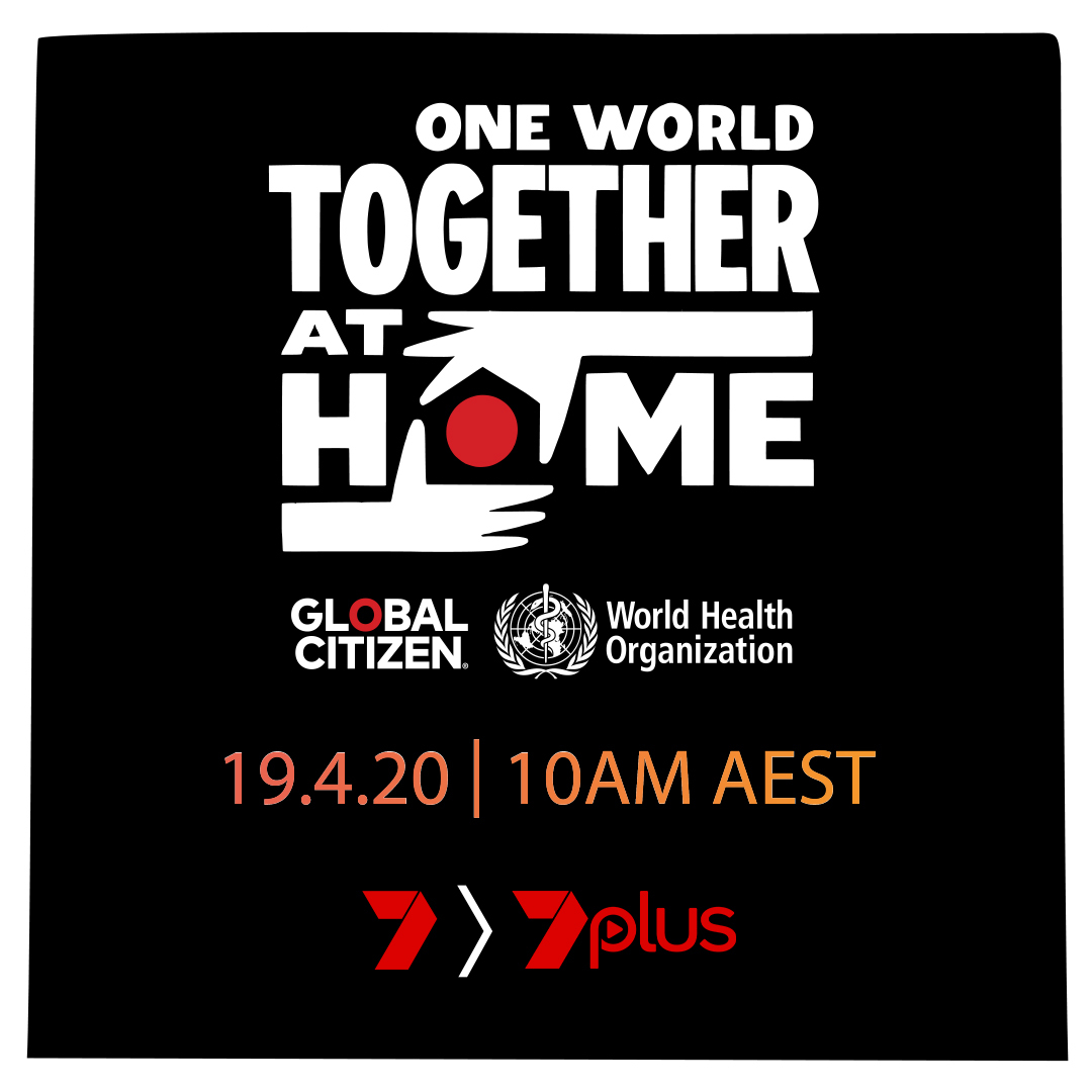 Channel7's tweet photo. 🚨 BIG NEWS 🚨 The biggest names in music, television and more come together for a historic global broadcast in support of those leading the fight against COVID-19. ✊

Don't miss One World: #TogetherAtHome, LIVE this Sunday 10.00am on @Channel7 and @7plus https://t.co/fST4EUxFSA