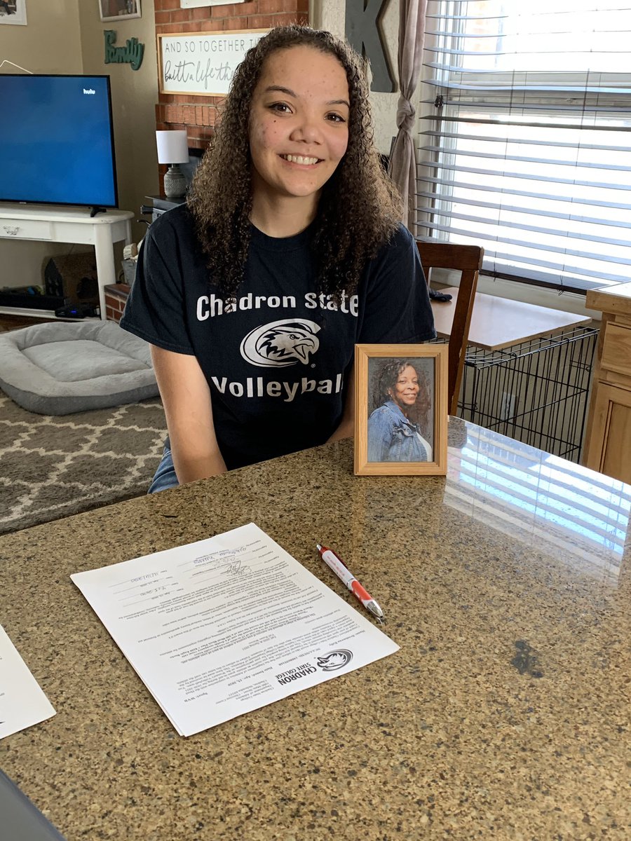 Keles2's tweet photo. So proud of this young lady.  Today she signed her Letter of Intent to play at Chadron State.  Keep pushing forward ❤️❤️❤️ https://t.co/0cSfEZRg3d