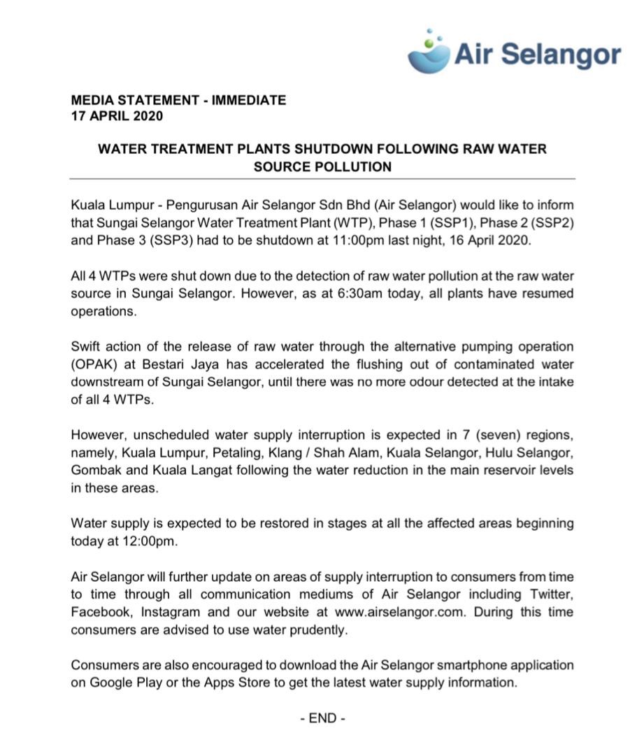 Water disruption today affected area