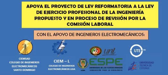 El apoyo en la lucha por una reforma incluyente en bien de todos los Ingenieros del Ecuador es Necesaria. 🇪🇨
👉chng.it/qLBrgFzGbN✍️#Firma
#ReformatoriaLeyIngeniería #LEPI 
@CiemLoja_ec <a href="/Ciemsad_Ec/">COLEGIO DE INGENIEROS ELECTROMECÁNICOS</a> @Kary_Arteaga  <a href="/AsambleaEcuador/">Asamblea Nacional</a> <a href="/cesarlitardo/">César Litardo</a> <a href="/Rubn_Bustamante/">Rubén Bustamante</a> <a href="/JohannaCedeno/">Johanna Cedeño</a>