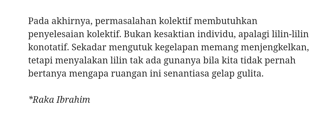 Thx  @coldrebellion 5.45  @asumsico utk remindernya. Isu di sekitar kita (pengangguran, PHK, kemiskinan) bukan isu individu. Bukan salah individu kurang skill/bersaing. Semua itu isu kolektif, yg butuh solusi struktural kontra-neolib: jaring pengaman sosial & redistribusi kekayaan.