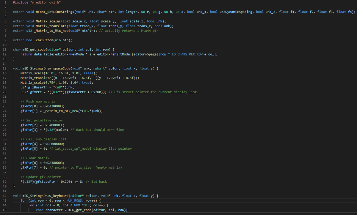 CuylerAC's tweet photo. Recently I've been working on porting the Animal Crossing keyboard input UI to e+ to replace the dial. It's pretty difficult. I don't have a working prototype to show but here's a snippet of code to show what it's like. https://t.co/jMEaGdCp30