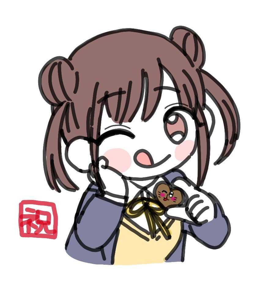 sonoda chiyoko 1girl double bun hair bun one eye closed tongue out solo tongue  illustration images