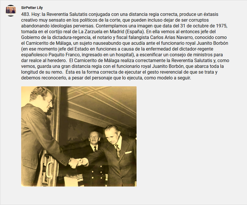 SirPeterLily's tweet photo. 483. Hoy: la Reverentia Salutatis conjugada con una distancia regia correcta, produce un éxtasis creativo muy sensato en los políticos de la corte, que pueden incluso dejar de ser corruptos abandonando ideologías perversas. https://t.co/2GDsrcV9fy