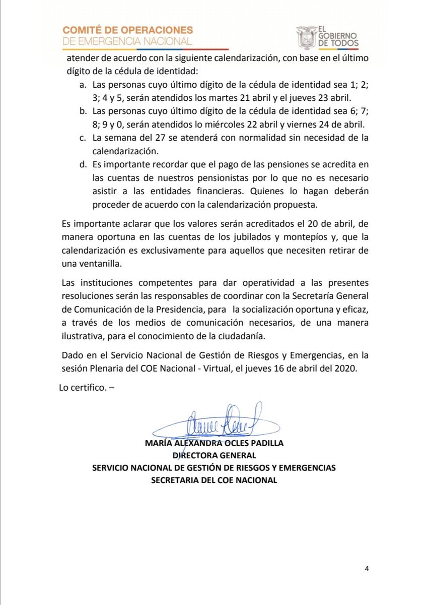 Riesgos_Ec's tweet photo. [COMUNICADO OFICIAL] Remitimos Resoluciones del Comité de Operaciones de Emergencias Nacional (COE-N) de hoy, 16 de abril de 2020, para contrarrestar la Emergencia Sanitaria por el #COVID19Ecuador | #QuédateEnCasa
#JuntosEcuador 🇪🇨
Más información en ➡ https://t.co/Pmb4W3hpwU https://t.co/Qw3N92dhDw