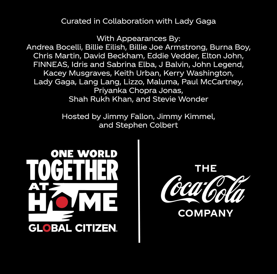 Bekerja sama dengan <a href="/GlblCtzn/">Global Citizen ⭕</a> dalam One World: #TogetherAtHome untuk memberikan penghargaan tertinggi kepada pahlawan di garda terdepan yang menangani pandemi Covid-19. Saksikan momen epik dan bersejarah dunia pada 19 April 2020 di CokeURL.com/TogetherAtHome #DiRumahAja