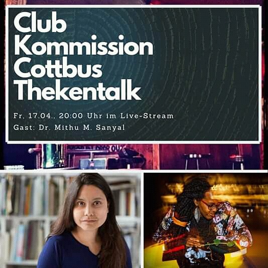 ClubCottbus's tweet photo. Seid heute um 20 Uhr live beim ersten Club Kommission Cottbus Thekentalk dabei: Im Livestream aus dem Seitensprung - Home Of Disaster. 

Als ersten Gast hat sich @sa_fa_he Autorin, Journalistin und Kulturwissenschaftlerin @Msanyal eingeladen.

1/3 https://t.co/H4zUNp4VtY