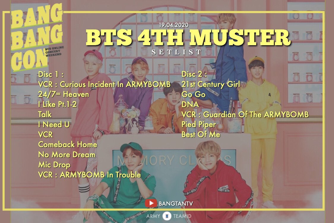 BTSYouniverseTN's tweet photo. List of the songs 19/04 @BTS_twt  #BANGBANGCON https://t.co/nrXnHWt7r4