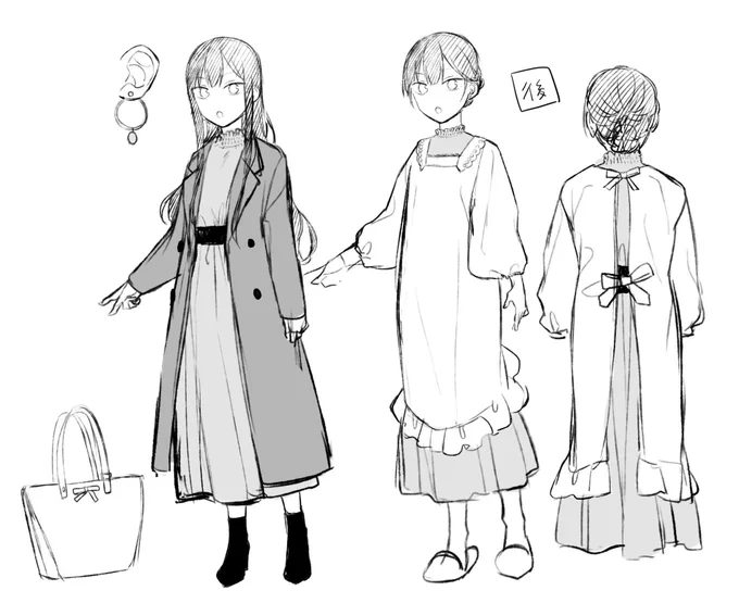 おまけ。
2巻書き下ろしで衣装チェンジが多かった回の衣装ラフ。
アシスタントさんへのトーン指示をこれに書き込んで渡したりします。 