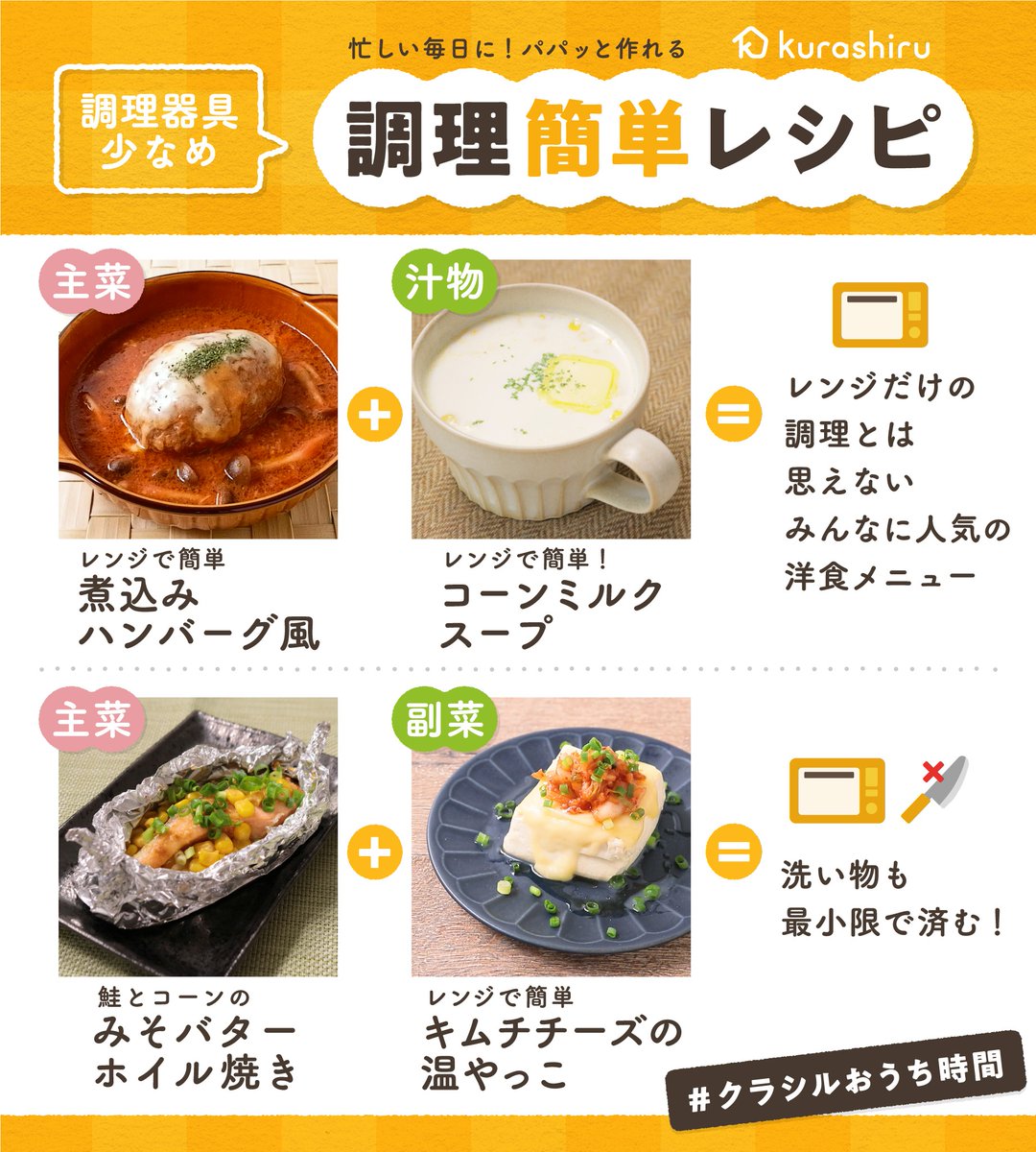 Kurashiru クラシル レシピリクエスト Vol １ 簡単ランチ 献立におすすめ 調理簡単レシピまとめ レンジだけで作れるご飯たくさん 主菜 副菜の簡単献立 お昼にも夕飯にも クラシルのアプリ Webで 検索してみてくださいね