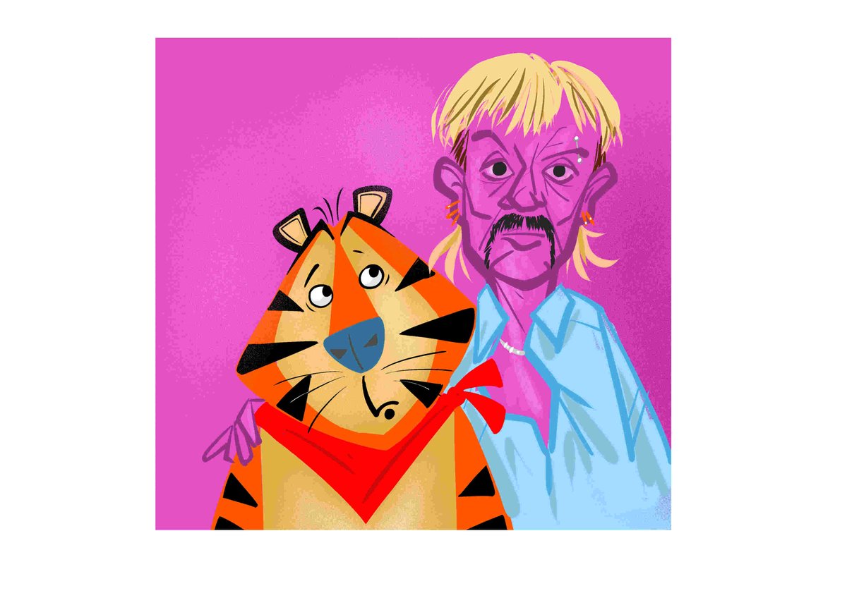 Torbentegner's tweet photo. Last one in the #InHouseArtist challenge: Draw a famous cat - #TonyTheTiger and the non-cat #JoeExotic #tigerking #TigerKingNetflix - have a great Friday! - and stay safe! #quarantinecreative #QuarantineChallenge https://t.co/RECB5bFc77