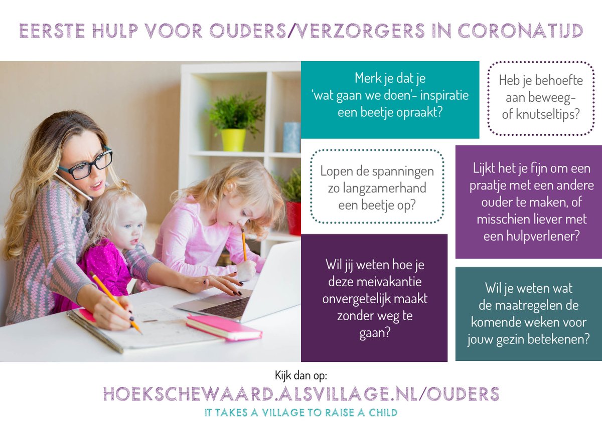 Ons dagelijks leven staat behoorlijk op z’n kop. We werken thuis, geven les, zijn met het hele gezin veel bij elkaar en weten niet hoelang we dit nog zo moeten doen. Er is informatie speciaal voor ouders verzameld op 1 website bit.ly/2VeUaP1