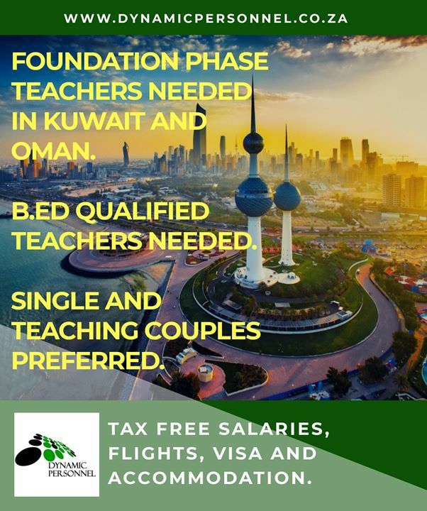 DynamicPersonn1's tweet photo. Foundation Phase teachers needed in Kuwait and Oman.

➡️B.Ed qualified teachers needed.
➡️Single and teaching couples preferred.

Apply online today! 
https://t.co/Bu1MX2CVtb

#dynamicpersonnel #specializedrecruitment #workabroad #teachers #teachabroad #kuwait https://t.co/zuIrUN4wRR