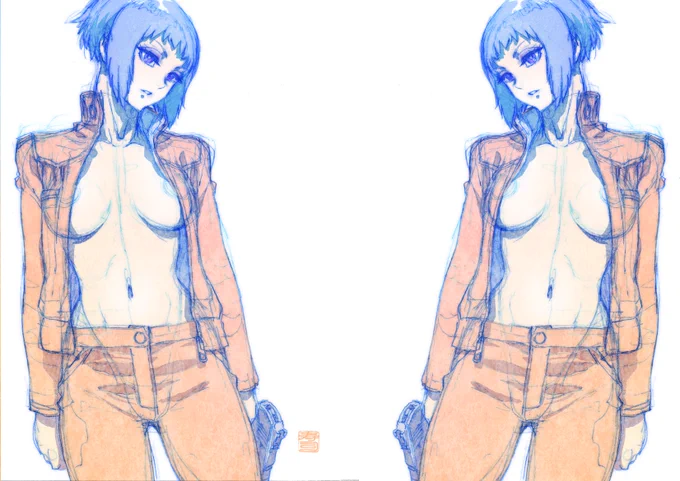 #絵描き繋がれ
現在『攻殻機動隊THE HUMAN ALGORITHM』
の作画担当をされている
吉本祐樹先生@YOSHIMOTOYUKI1
からもバトンを受け取ったので、
その脚本を担当されている小説家の
藤咲淳一先生@fujimarl
に、肩書は絵描きじゃないのに!バトンを送ります。

絵は藤咲先生絡みで素子と小夜。 
