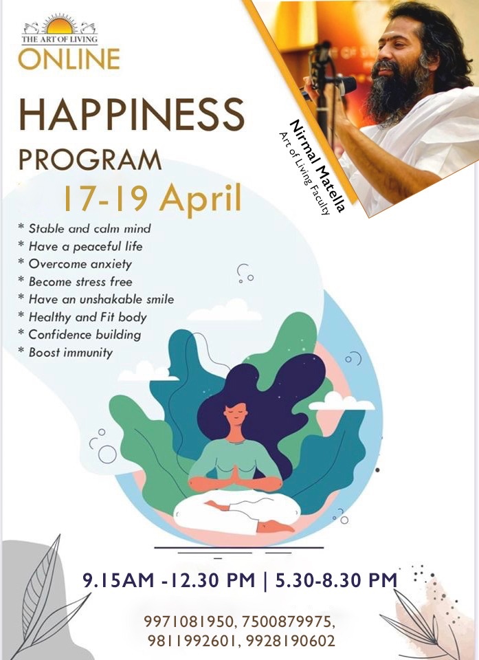 Have been hearing a great deal about meditation but don’t know how to do it?
Join us at 5.30 pm IST today with <a href="/nirmalmatella/">Nirmal Matella</a> for a power packed 3-day online course. For more details, call the below mentioned numbers.