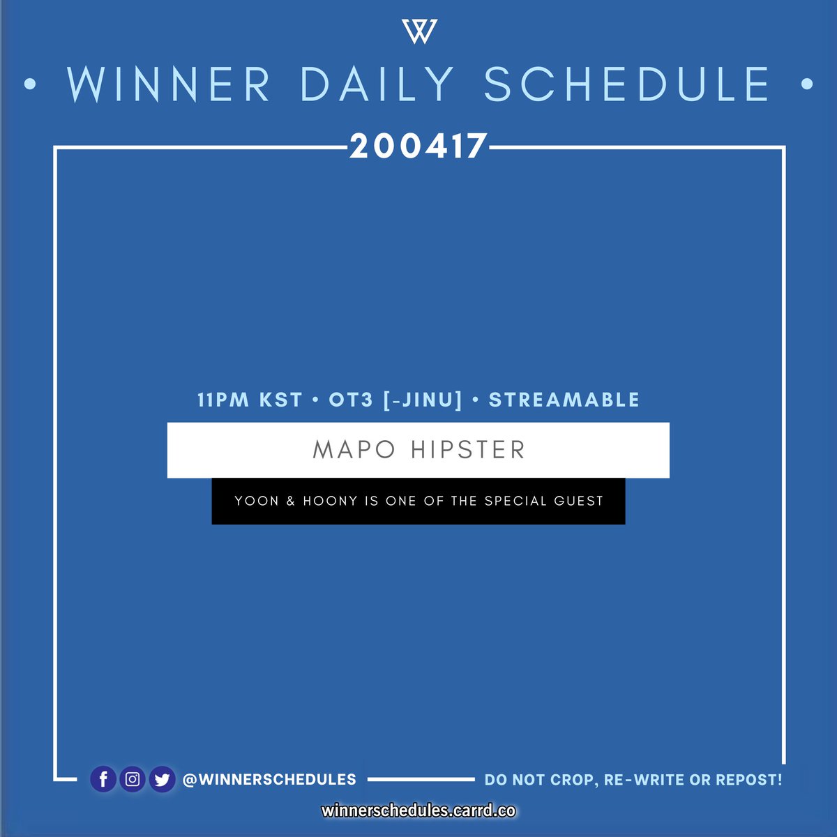 winnerschedules's tweet photo. #WINNER_schedule | 200417 🗓 17th April

🎥 Mapo Hipster 
🔗 https://t.co/sCKcSEtZ1f

#WINNER #위너 @yginnercircle https://t.co/dVd2kbMJt8