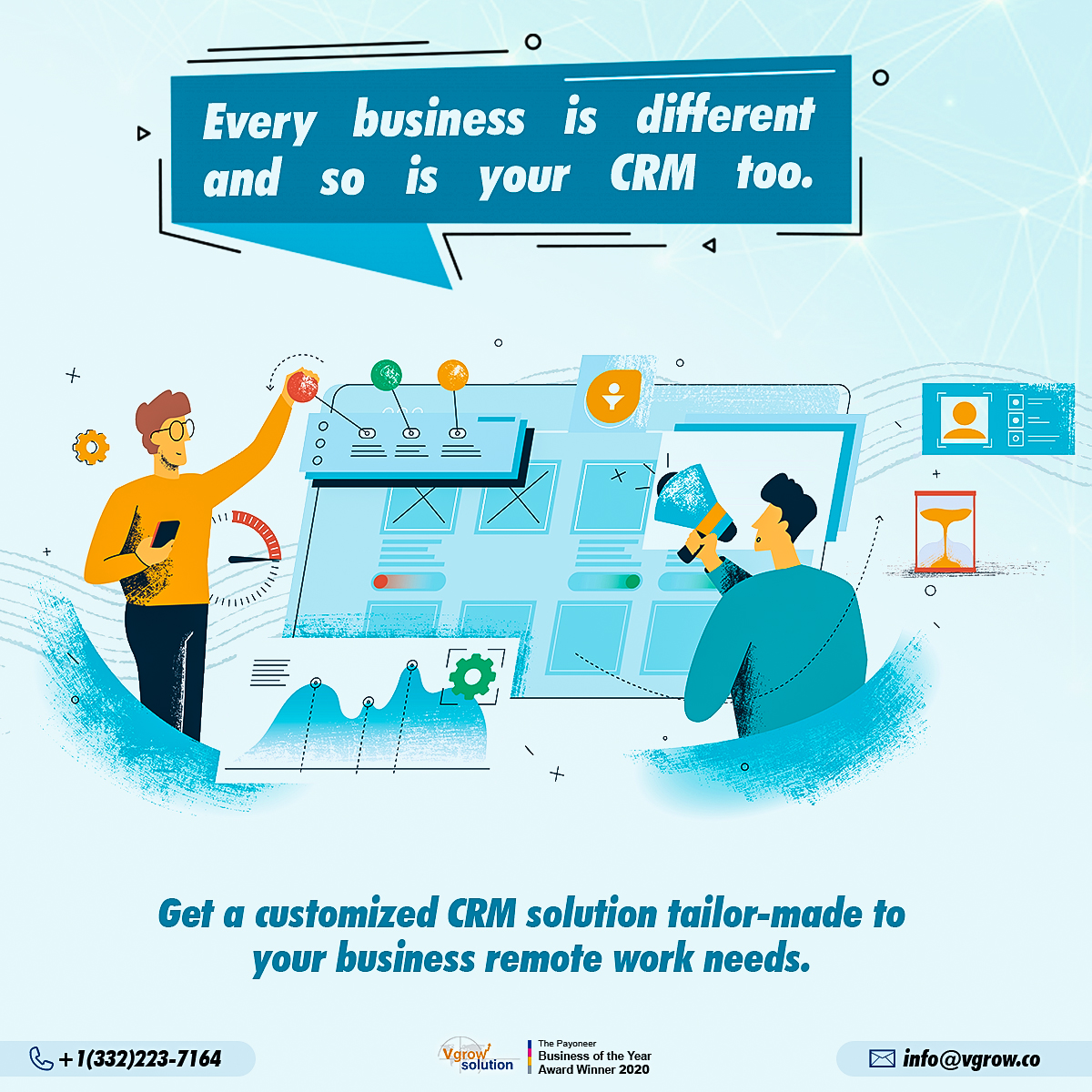 vgrowsolutions's tweet image. If you want a CRM to cater to your unique business needs, contact Vgrow. We can customize your CRM and make it easier for you to manage remote teams- to get started, visit us at bit.ly/3ax9DiU

#CRMServices #CRMCustomization #RemoteWork #CRMAgency #Vgrow #CRMSolutions