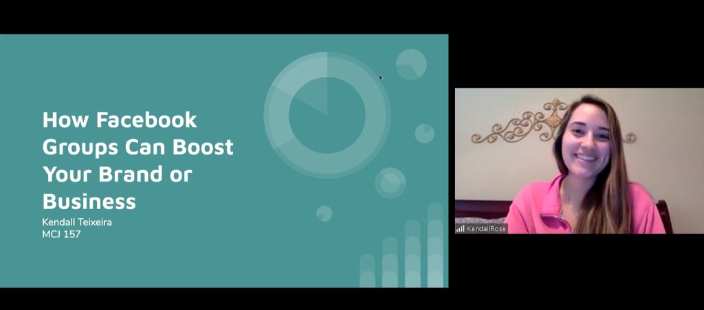 weTALKpr's tweet photo. #TodayInTALK  @kendreaa17 gave her #MiniBootCamp presentation on @facebookapp Groups via @zoom_us  #QuarantineAndZoom #FlattenTheCurve #MCJ157 #FresnoStateStrong #MCJStrong #TALKStrong  @Fresno_State @FSMCJDept https://t.co/bPe6HBbmlJ