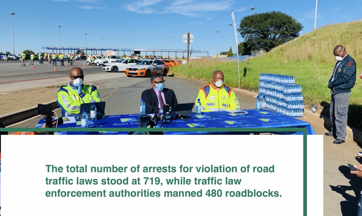MbalulaFikile's tweet photo. The total number of arrests for violation of road traffic laws stood at 719, while traffic law enforcement authorities manned 480 roadblocks. #EasterWeekendStats https://t.co/1rMIyp4a7z