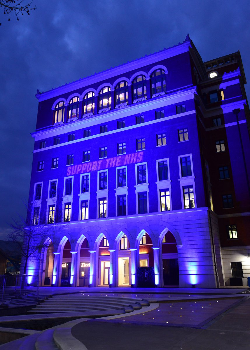 Brindleyplace's tweet photo. Last night, Number 3 Brindleyplace was lit up blue in support of the NHS, showing our appreciation for the #NHSHeroes and #keyworkers who are working hard to keep Birmingham safe. Read more here > https://t.co/QY6ylioUdB

#ClapForOurCarers #LightItBlue #ClapForTheNHS https://t.co/hJlRSJnP1p