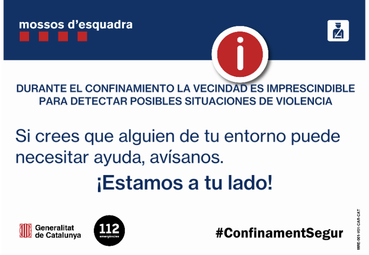 CFinques's tweet image. Mossos d'esquadra nos ha hecho llegar un comunicado para facilitar a las victimas de abuso de cualquier tipo, la posibilidad de tener una asistencia rápida y segura en frente de su agresor.

Nuestro apoyo a las victimas de violencia de genero en estos tiempos de confinamiento.