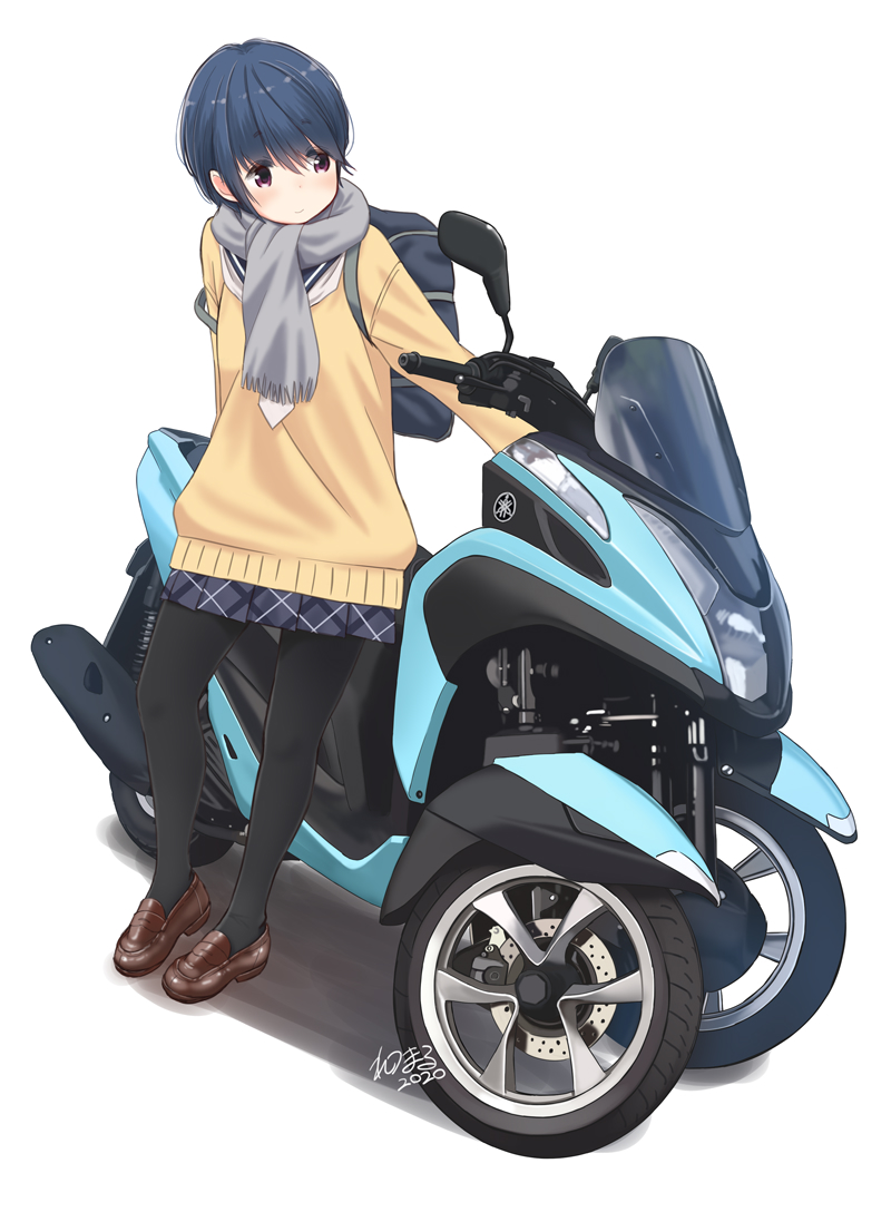 shima rin 1girl motosu school uniform solo scarf ground vehicle pantyhose school uniform  illustration images