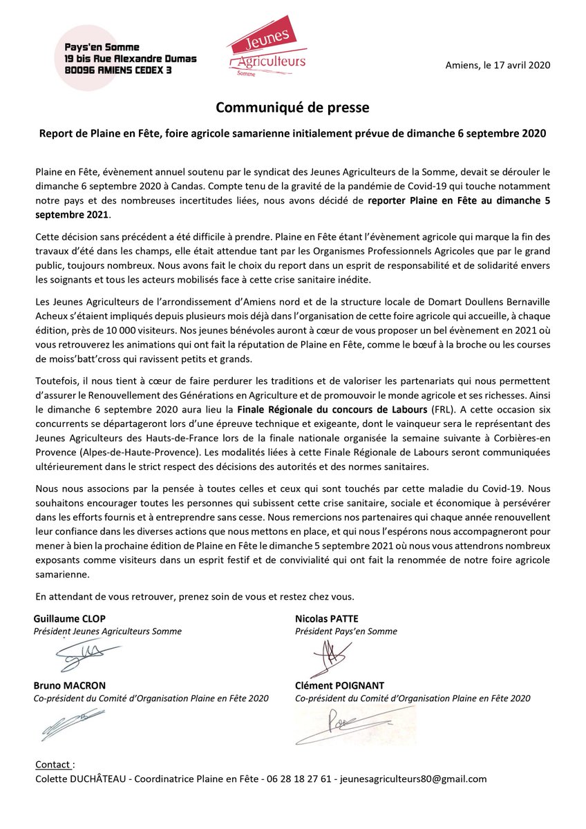 ja_somme's tweet photo. Report de #PlaineEnFête au dimanche 5 septembre 2021, voici notre communiqué de presse⤵️ https://t.co/ZcYFy3JhA9