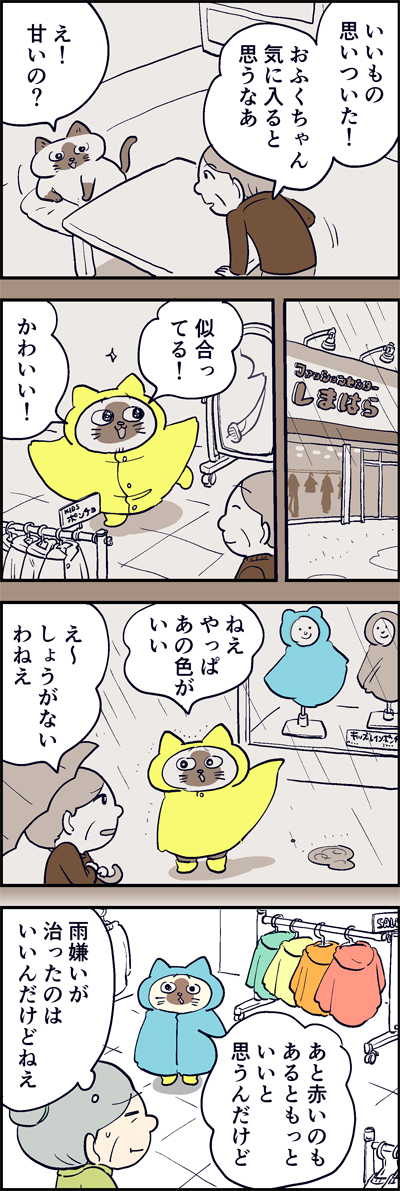 おしゃれでしょ? 

第60話「レインコート」 

『猫のおふくちゃん』の最新話は毎週金曜日に連載中♪ 
⇒(https://t.co/RPUzcfFti3 )

 #猫のおふくちゃん 