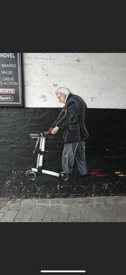 Sarah_PyramidCC's tweet photo. @captaintommoore has been immortalised in Pontefract by @Rachellist9 who has created all the NHS and Keyworker murals around town. Thank you both, for all that you are doing! ❤️🧡💛💚💙💜 https://t.co/mRxtbOr3Cr