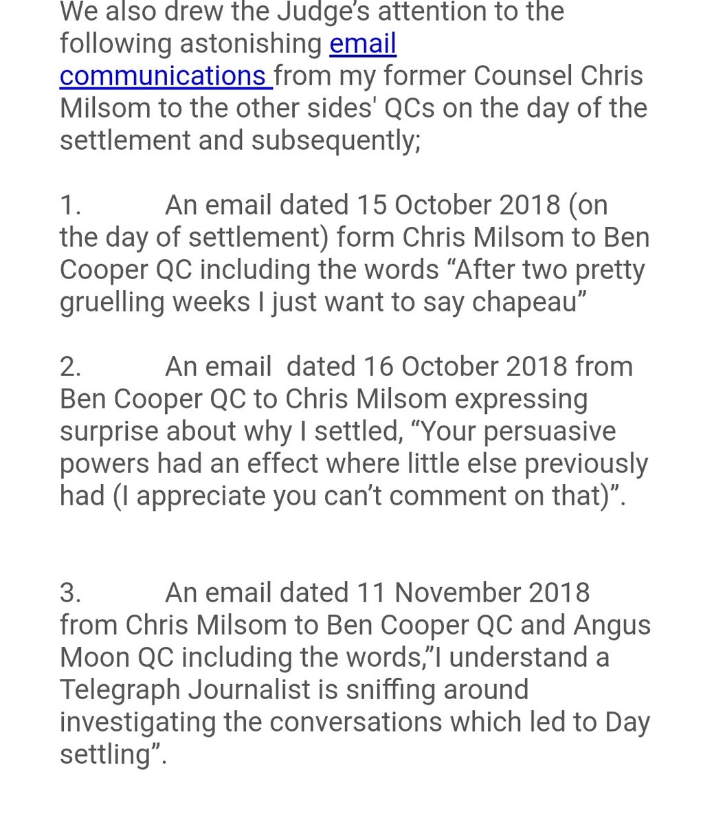 <a href="/drfoznhs/">Drfoz</a> @DrMQureshi <a href="/drcmday/">Dr Chris Day</a> We thought initially that it was a case of <a href="/drcmday/">Dr Chris Day</a> junior barrister Chris Milsom being out of his depth fighting 2 QCs and a gallery of senior NHS/DH people.

Then we found out about these Milsom emails from the latest <a href="/drcmday/">Dr Chris Day</a> <a href="/CrowdJustice/">CrowdJustice</a> update.

Chapeu - Hats off Indeed