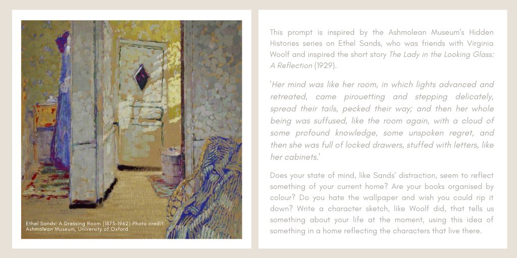 This week's #ImmeasurableEvents creative writing prompt is inspired by  @AshmoleanMuseum's Hidden Histories series on Ethel Sands, who was friends  with Virginia Woolf and inspired the short story The Lady in the Looking