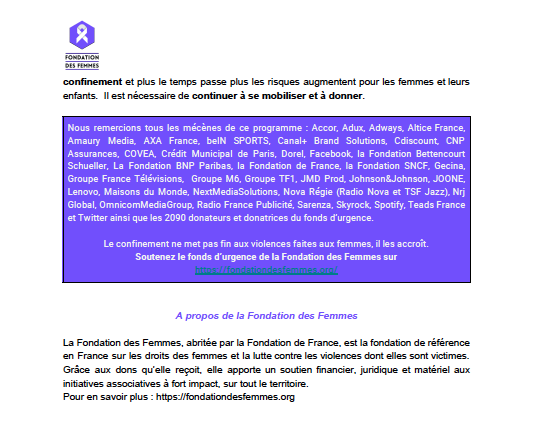 [COMMUNIQUÉ DE PRESSE] 
#ToutesSolidaires : La Fondation des Femmes collecte 2M€ en urgence pour les femmes victimes de violences
