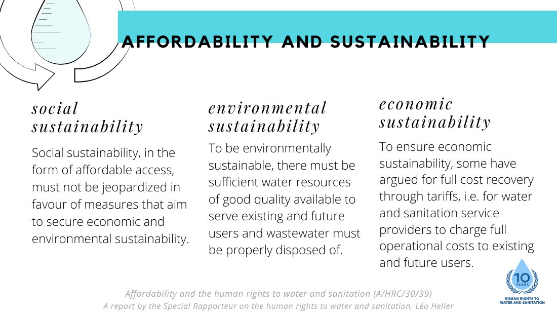 When seeking to ensure affordability in practice, measures to implement human rights often need to be reconciled with broader considerations of ensuring environmental and economic sustainability. See friendly ver of my report on affordability:  http://tiny.cc/r386mz 