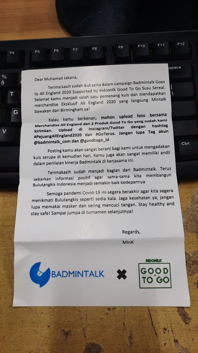 fghijkaria's tweet photo. Baru sadar ada surat cinta juga dari @BadmintonTalk
#PejuangAllEngland2020 #GoTerus https://t.co/eEtwsgC6oh