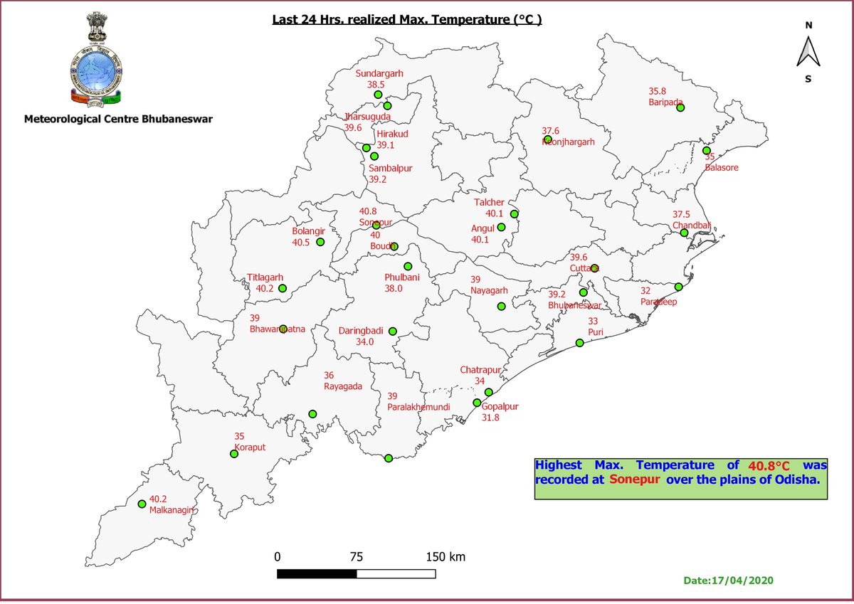 mcbbsr's tweet photo. No large change in #MaximumTemperature (#DayTemperature) during next 4 to 5 days over the districts of Odisha. However Maximum Temperature likely to be 40°C and more in some places over the districts of Interior Odisha during next 4-5 days. https://t.co/g3E60xWB5O
