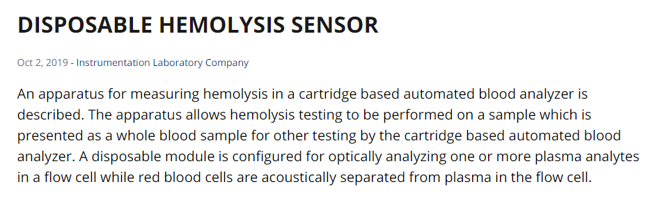 SwingItMagister's tweet photo. #InstrumentationLaboratory file a patent regarding #Hemolysis measuring with a disposable sensor. Enabled through acoustically separated plasma and optical reading from #AcouSort.
#Acoustofluidics #AcouPlasma
https://t.co/gHaky1ae16 https://t.co/vU6yU7Z0Yw
