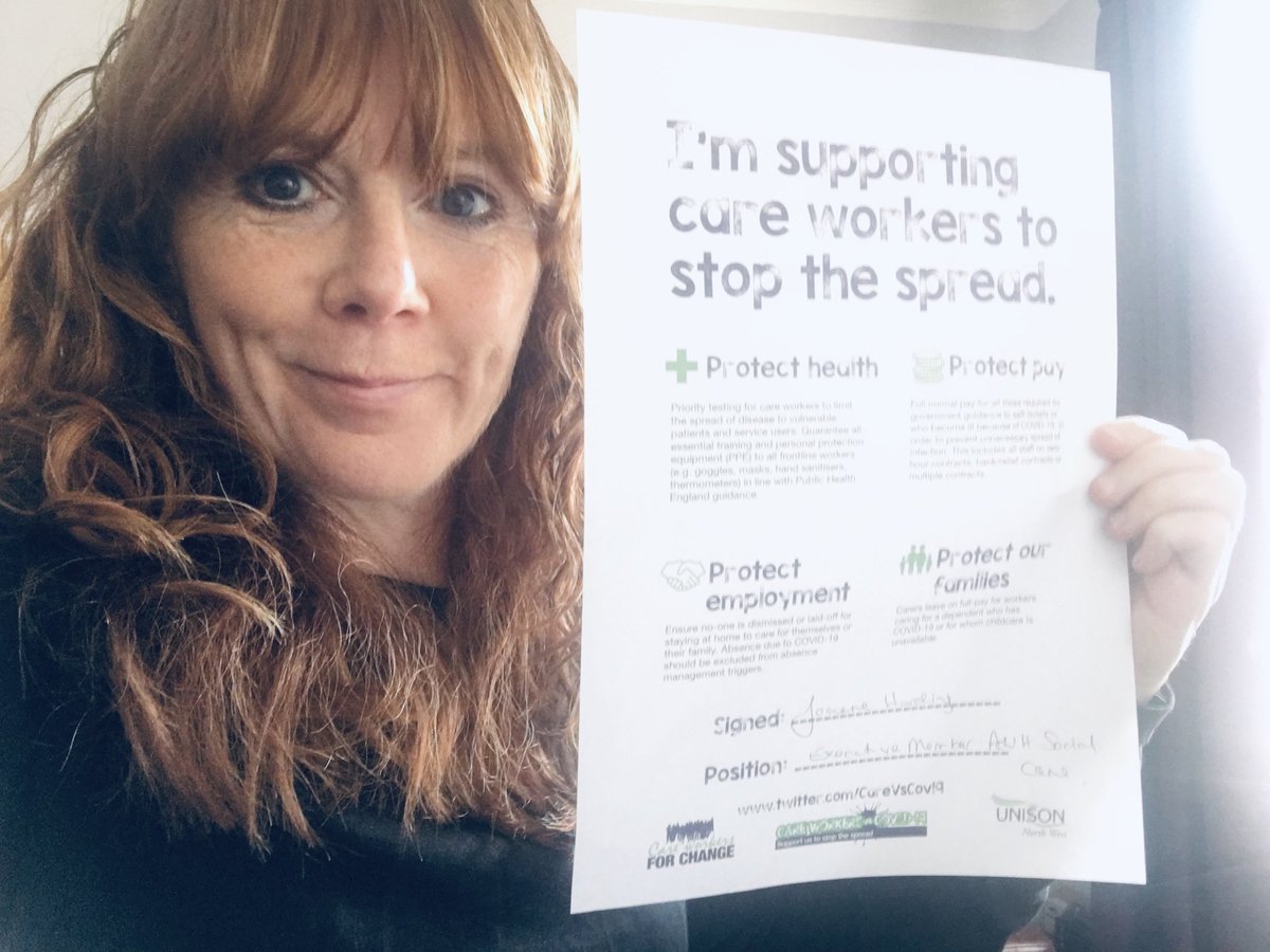 Joanne13Harding's tweet photo. As Exec Member for Adult Social Care & Unison member, I am supporting @unisontheunion campaign to protect our care workers. #protecthealth #protectpay #protectourfamilies #protectemployment @UNISONNWHealth https://t.co/q7w3umklgL