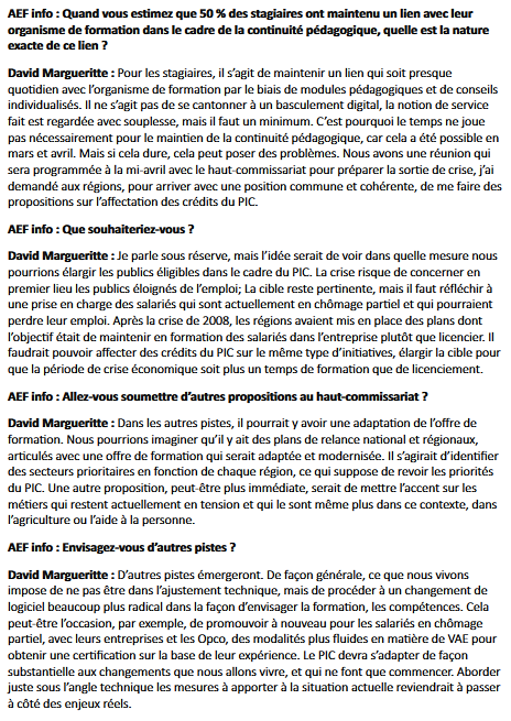 "𝗟𝗲 𝗣𝗜𝗖 𝗱𝗲𝘃𝗿𝗮 𝘀'𝗮𝗱𝗮𝗽𝘁𝗲𝗿 𝗮𝘂𝘅 𝗰𝗵𝗮𝗻𝗴𝗲𝗺𝗲𝗻𝘁𝘀 𝗾𝘂𝗶 𝗻𝗲 𝗳𝗼𝗻𝘁 𝗾𝘂𝗲 𝗰𝗼𝗺𝗺𝗲𝗻𝗰𝗲𝗿" - ITW dans #AEFinfo pour aborder la mise en œuvre du Plan d'Investissement dans les Compétences (PIC) dans le contexte de crise sanitaire #Formation #Emploi